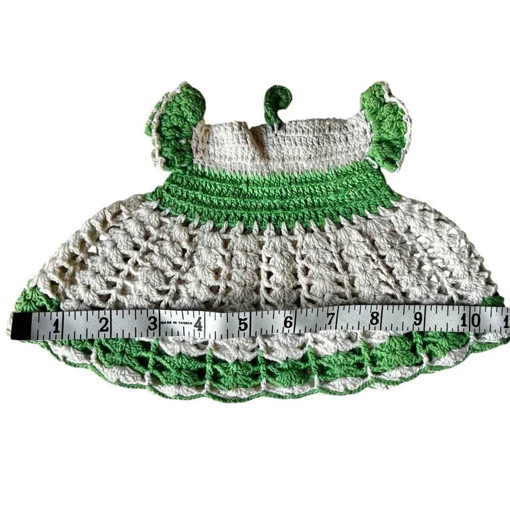 Hand-Crocheted Potholder Red White Hot Pad & Green White Dress with Loop